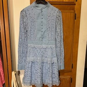 Elegant Blue Lace Midi Dress